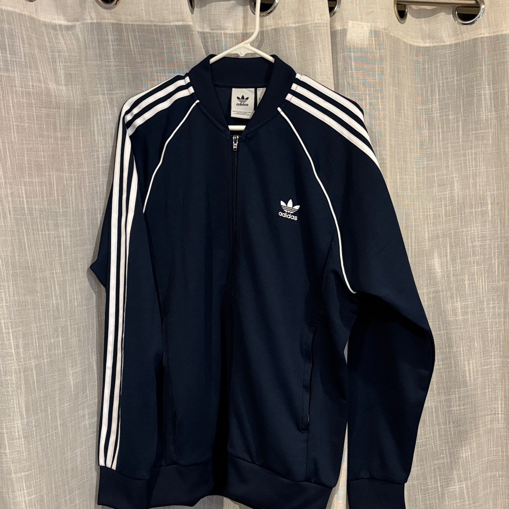 Adidas Dark Blue Jacket with matching pants White Stripes classic TREFOIL